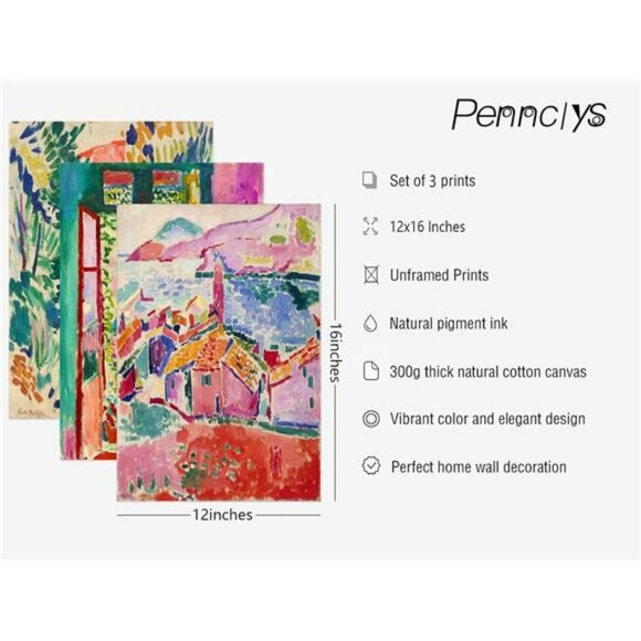 Colorful abstract wall art set of 3 pink canvas prints boho artwork for bedroom - Picture 2 of 8